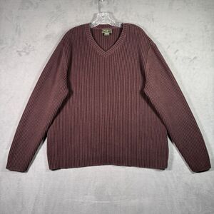 Eddie Bauer Sweater Mens‎ XL Burgandy Heavy Knit Ribbed V Neck Dad Cotton Casual